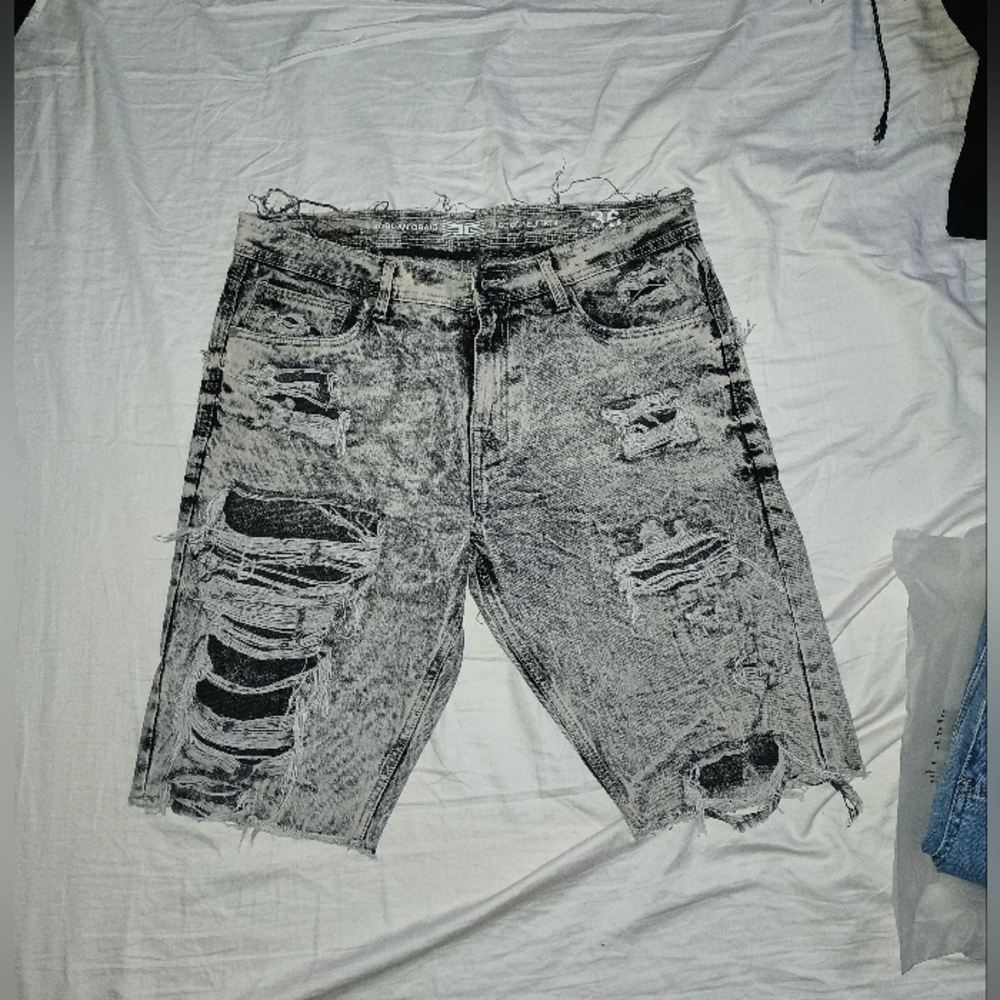 Distressed Gray Denim Shorts